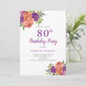 80e anniversaire Purple Floral Invitation (Debout devant)
