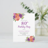 80e anniversaire Purple Floral Invitation (Debout devant)