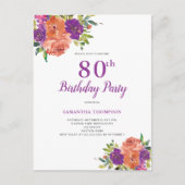 80e anniversaire Purple Floral Invitation (Devant)