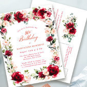 80e anniversaire Red Rose Peony Invitation