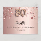 80e anniversaire rose or étoiles carte budget RSVP (Dos)