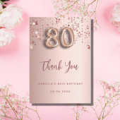 80e anniversaire rose or étoiles carte de remercie