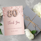 80e anniversaire rose or étoiles carte de remercie