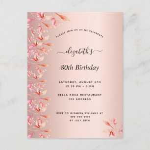 80e anniversaire rose or rose invitation florale