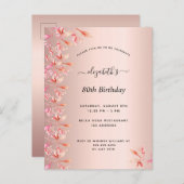 80e anniversaire rose or rose invitation florale (Devant / Derrière)