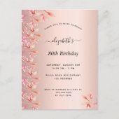 80e anniversaire rose or rose invitation florale (Devant)