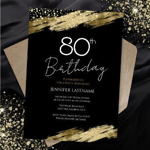 80e Anniversaire Soirée Gold Black Invitation