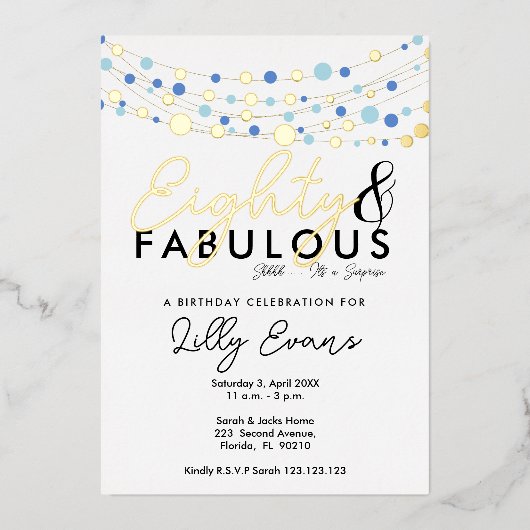 80e anniversaire surprise invitation élégante (Recto)