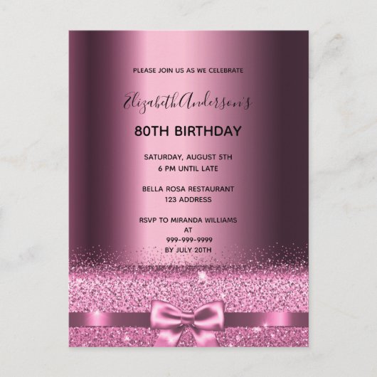 80e anniversaire violet bordeaux invitation (Devant)