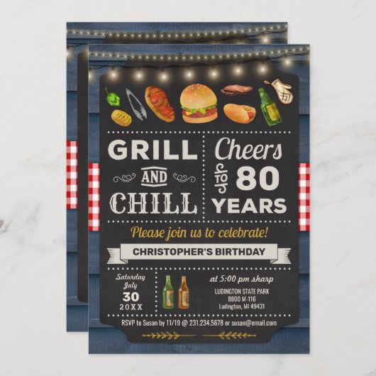 80e barbecue Grill and Chill Invitation d'annivers (Devant / Derrière)