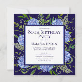 80e Birthday Blue Hydrangeas Floral Waterverf Kaart (Voorkant)