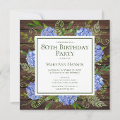 80e Birthday Blue Hydrangeas Floral Waterverf Kaart (Voorkant)