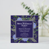 80e Birthday Blue Hydrangeas Floral Waterverf Kaart (Staand voorkant)