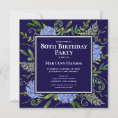 80e Birthday Blue Hydrangeas Floral Waterverf Kaart (Voorkant)
