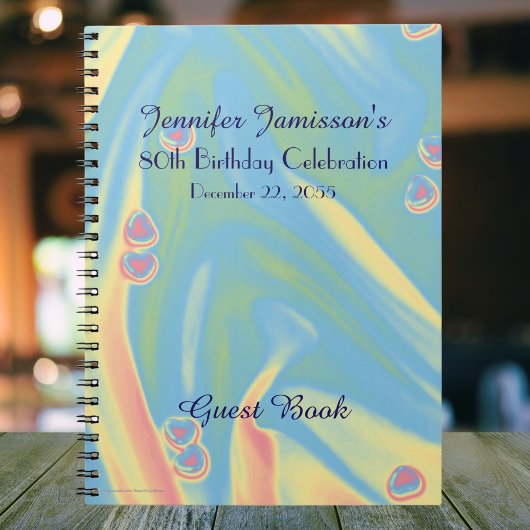 80e Birthday Party Guest Book, Blue with Hearts Notitieboek