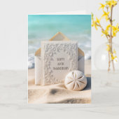 80e bruiloft Jubileum Kaart op strand zand (Gele Bloem)