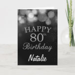 80e Carte Black and Silver Glitter<br><div class="desc">80th Birthday Black and Silver Glitter Card with personalized name For further customization,  please click the "Customize it" button and use our design tool to modify this template.</div>