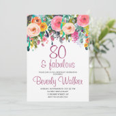 80e Fabulous Floral Waterverf Verjaardagsfeest Kaart (Staand voorkant)