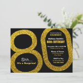 80e Gold Glitter Birthday Invitations Kaart (Staand voorkant)