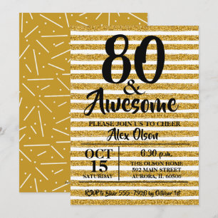 80e Gold Glitter Birthday Party-uitnodigingen