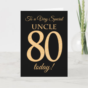 80e Goud-effect op zwart, voor Uncle Birthday Kaart