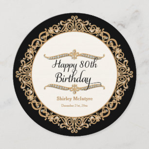80e Happy Birthday Party Celebration Round Invite Kaart
