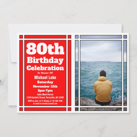 80e Invitation à l'anniversaire de la photo rouge (Devant)