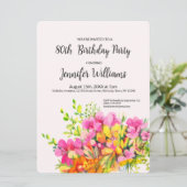 80e invitation anniversaire fleurs rose et orange (Debout devant)
