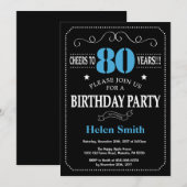 80e Invitation Anniversaire Tableau noir et bleu (Devant / Derrière)