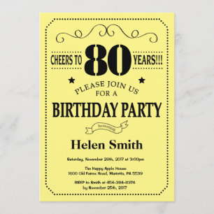 80e Invitation d'anniversaire Noir et Jaune