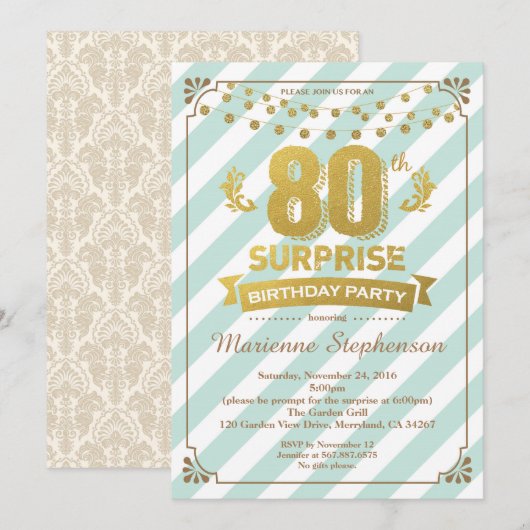 80e invitation surprise d'anniversaire pour femme (Devant / Derrière)