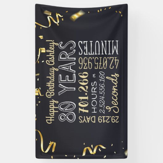 80e jaarbanner - 80 jaar in uren en seconden spandoek (Verticaal)