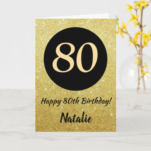 80e Joyeux Anniversaire Carte Parties scintillant  (Fleur jaune)