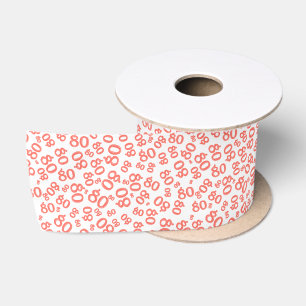 80e Modern Willekeurig Getallenpatroon Koraal/Wit Lint