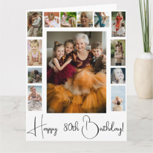 80e of elke leeftijd familie foto collage Verjaard Kaart