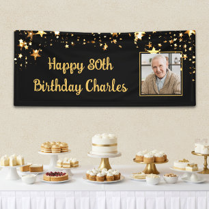 80e of Willekeurige Verjaardag Foto Gouden Sterren Spandoek