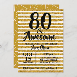 80e Parties scintillant d'or Invitations de fête d