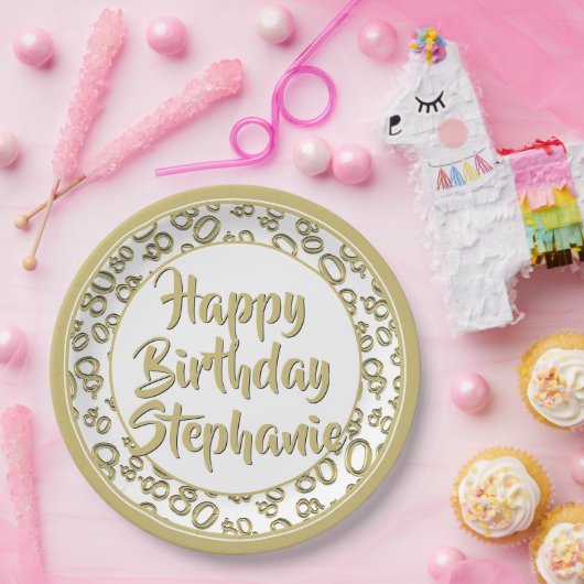 80e Partij Willekeurig Nummer Patroon Goud/Wit Papieren Bordje (Feest)