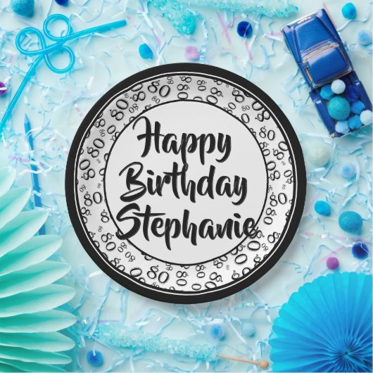 80e partij Willekeurig Nummer Patroon Zwart/Wit Papieren Bordje (Feest)