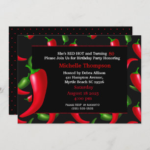 80e Poivre rouge Invitations d'anniversaire