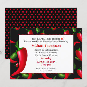 80e Poivre rouge Invitations d'anniversaire pour h