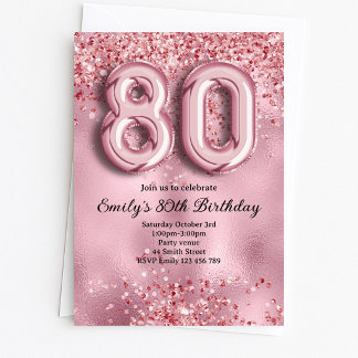 80e Roze Glitter Verjaardag Kaart