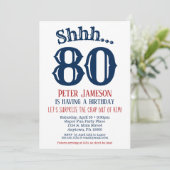 80e Surprise Birthday Invitation Mannen Navy Blue Kaart (Staand voorkant)
