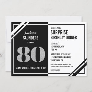 80e surrogaatdag Modern Black White Dinner Kaart