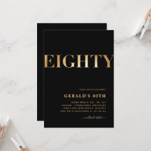 80e uitnodiging van de verjaardag | Zwart en goud 