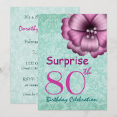 80e URPRISE Birthday Party Pink Flower Bow Kaart (Voorkant / Achterkant)