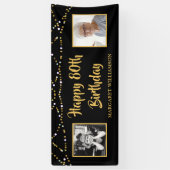 80e verjaardag 2 Foto zwart goudlicht Spandoek (Verticaal)
