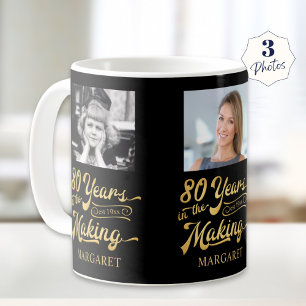 80e verjaardag 80 jaar in de maak 3 foto's koffiemok