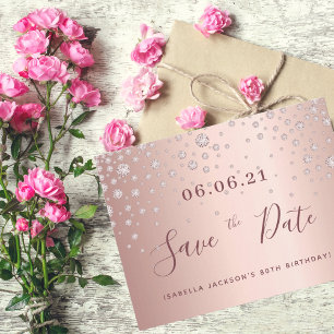 80e verjaardag 80 roos goud diamanten save the dat briefkaart