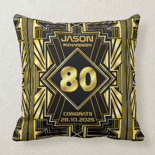 80e verjaardag Art Deco Gold Black Grote Gatsby Kussen